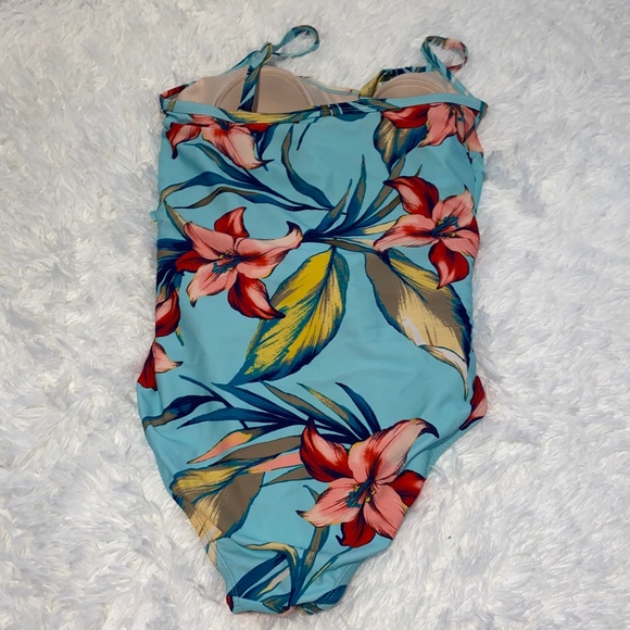 Teal Floral One Piece Swim Suit with front tie in Excellent Clean Condit… - Picture 4 of 6